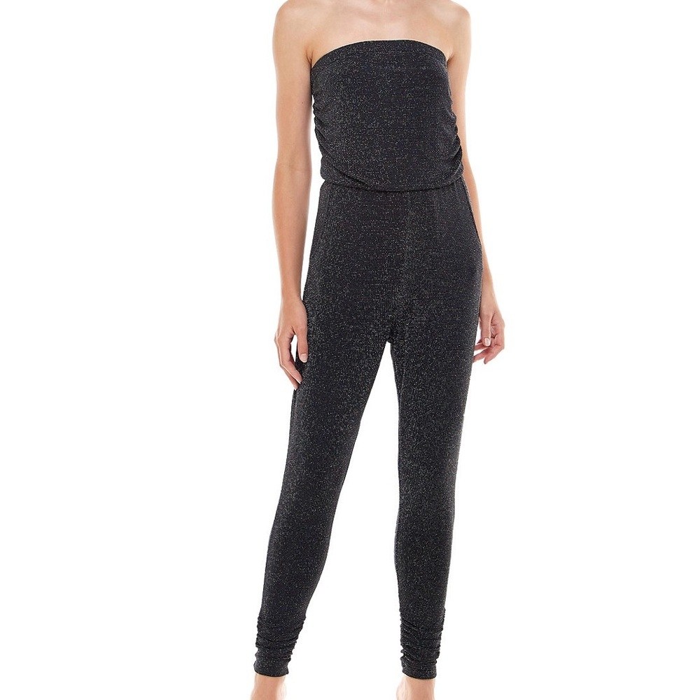 Almost Famous Black Sparkle Strapless Jumpsuit